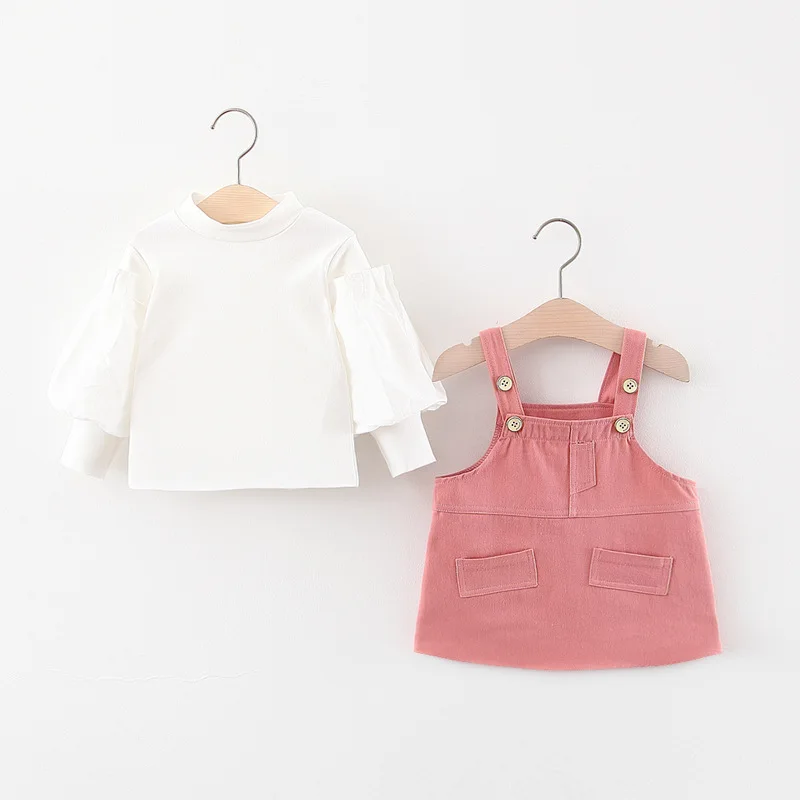 

Menoea Toddler Girls Clothes 2020 Kids Autumn Suspender Outfits Cute Baby Girls Tops And Dress 2Pcs Costumes Casual Dresses