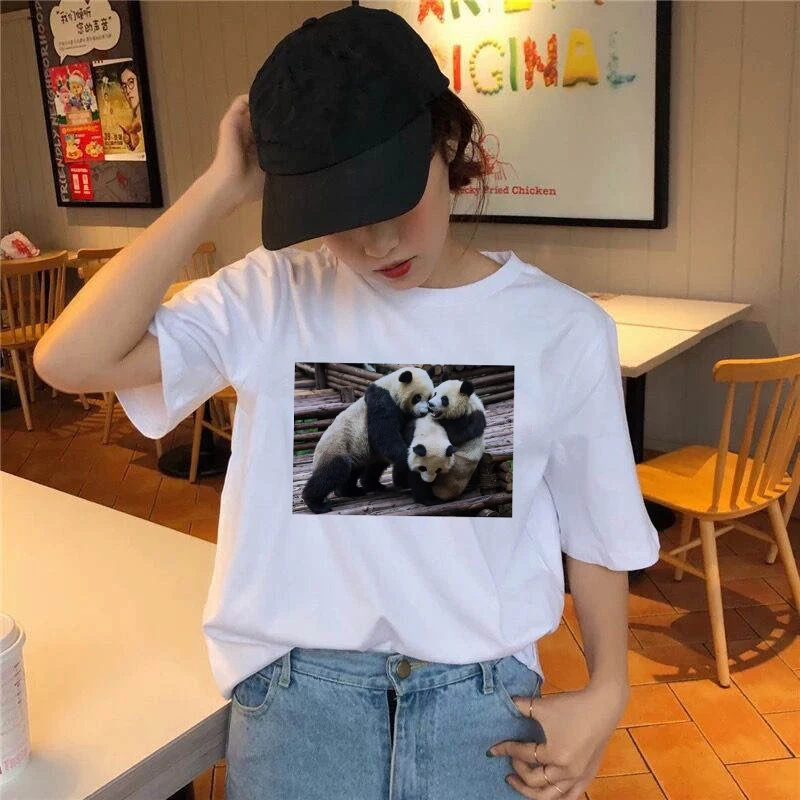 

Panda Zoo Printing Women T shirt Summer Short Sleeve O-neck Women Casual Tees Lady Aesthetic Tops Tshirt