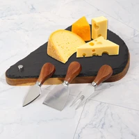 jaswehome acacia cheese board set 3pcs cheese knives and boards slate cheese food serving boards kitchen tools cutlery knife