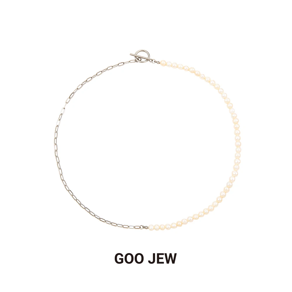 GOO JEW Ожерелье из натурального круглого жемчуга цепочка нержавеющей стали модное