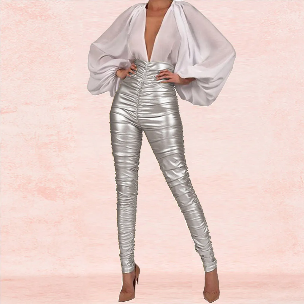 Женские брюки из искусственной кожи с высокой талией сексуальные обтягивающие