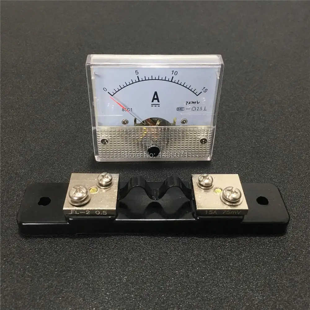 

1pcs 85C1 Analog Amp Panel Meter DC 0-15A Current Ammeter Mechanical Pointer Gauge 15A with External Shunt Resistor 75mV FL-2
