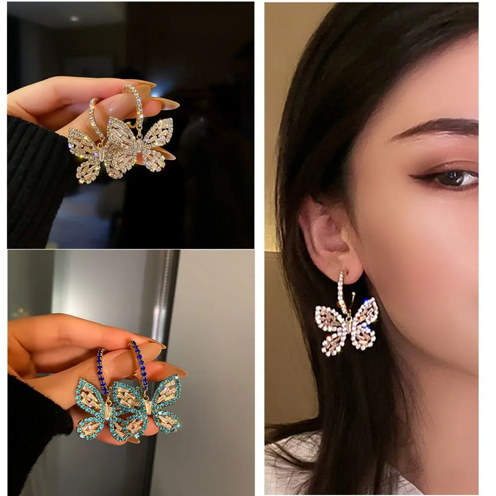 

Butterfly Zircon Crystal Dangle Earrings for Women Blue Rhinestone Weddings Party Jewelry Accessories
