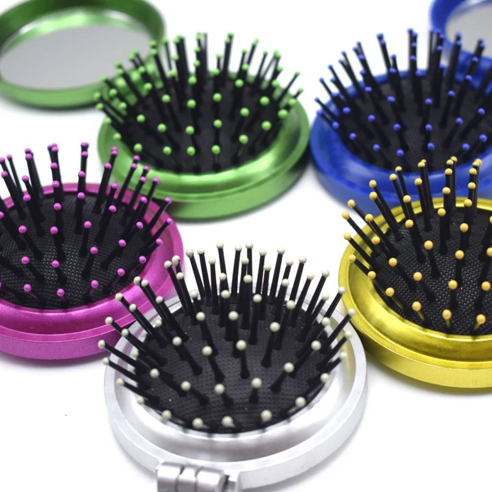 

1PC Girls Portable Mini Folding Comb Airbag Massage Round Travel Hair brush With Mirror Massage Comb Acrylic Hand Sanding