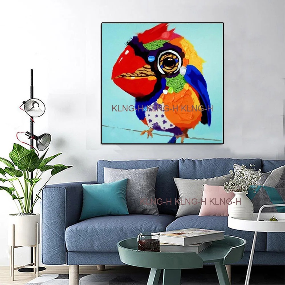 

Pintura al leo de loro de diseo de moda de alta calidad sobre lienzo pintado a mano divertido pjaro loro pintura al leo para