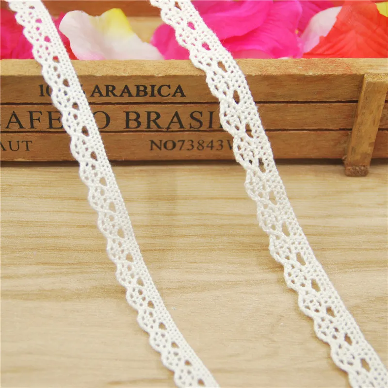 

FASMILEY Wholesale 10-12mm Cotton Lace Trim Applique Ivory Net Lace Ribbon Flower DIY Lace Fabric Trimmings 100 yards LC003