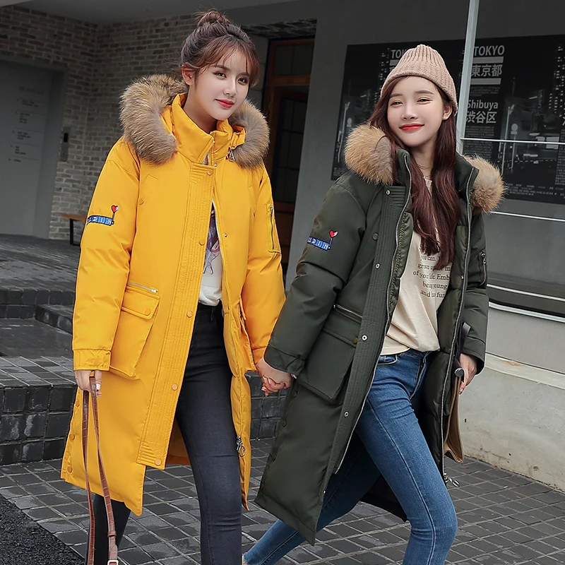 Women Winter Parka Coats 2019 New Woman Long coat Loose Big Fur Collar Hooded Cotton-padded jacket Warm coats Female Overcoat | Женская