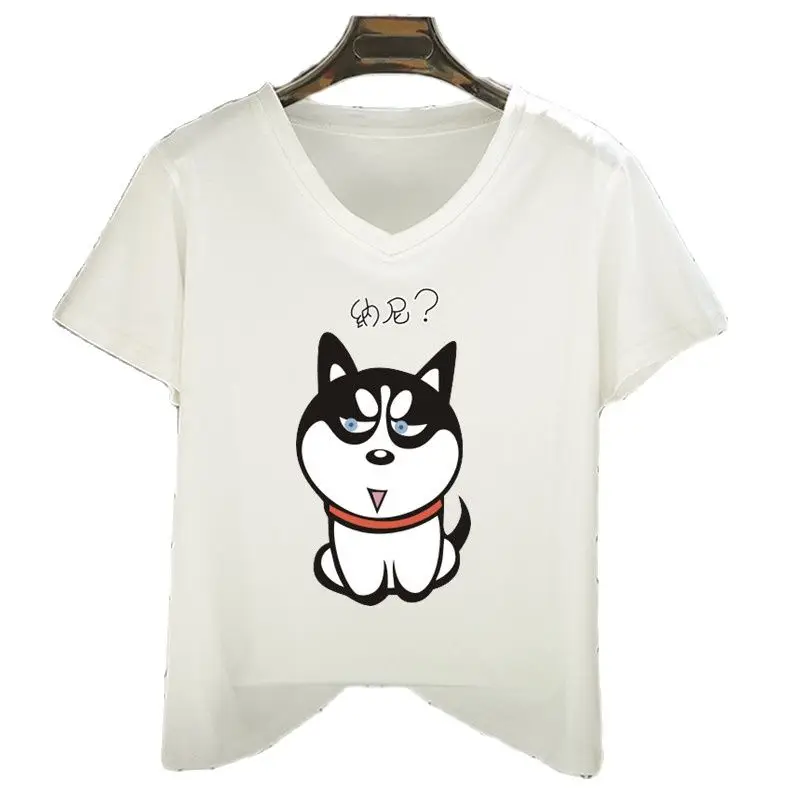 

Summer V-Neck T-shirt Women Print Casual Loose Short Sleeve Fashion New Plus Size Tee Shirt Femme Sexy T-shirts Woman Top