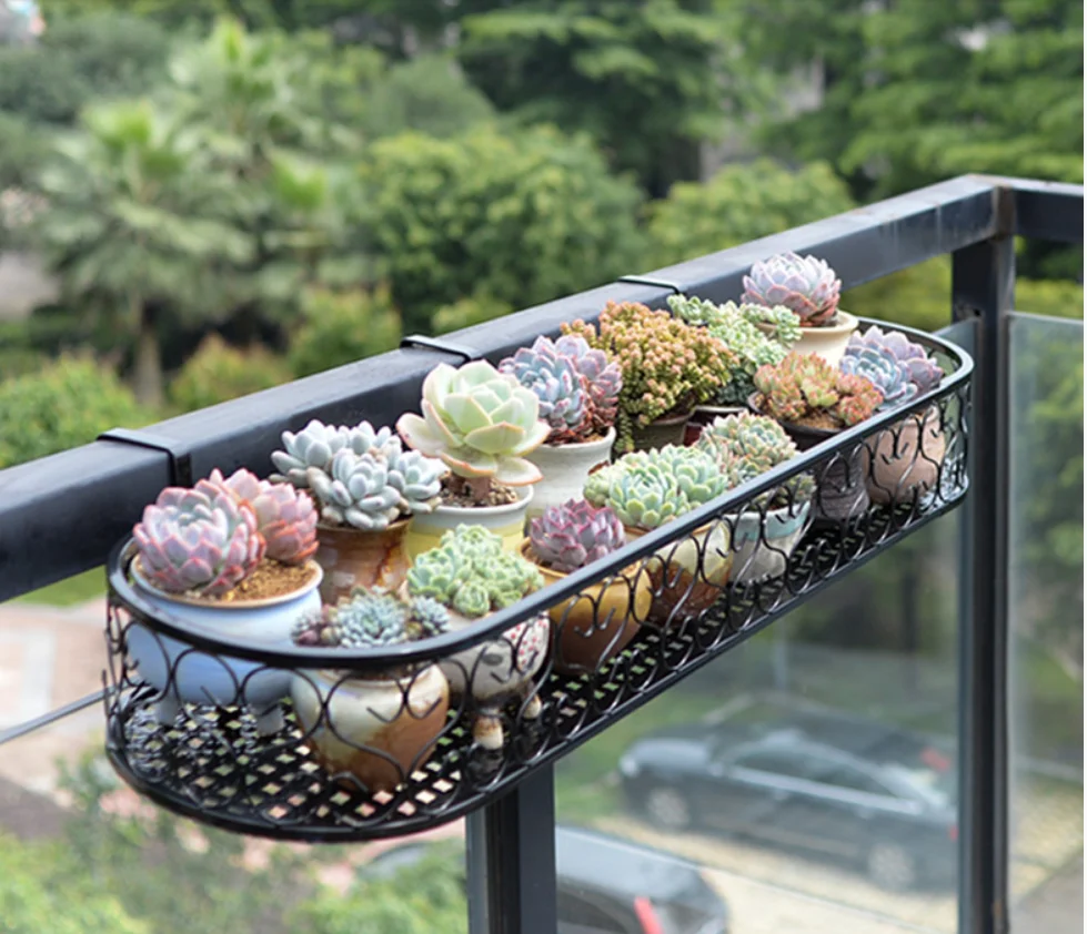 

Balcony balustrade flower rack hanging shelf iron art guardrail hanging type flower pot rack balcony meat flower shelf indoor