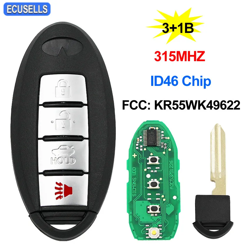 4 кнопочный дистанционный Автомобильный ключ 315 МГц чип ID46 FCC: KR55WK49622 для Infiniti A50L QX50