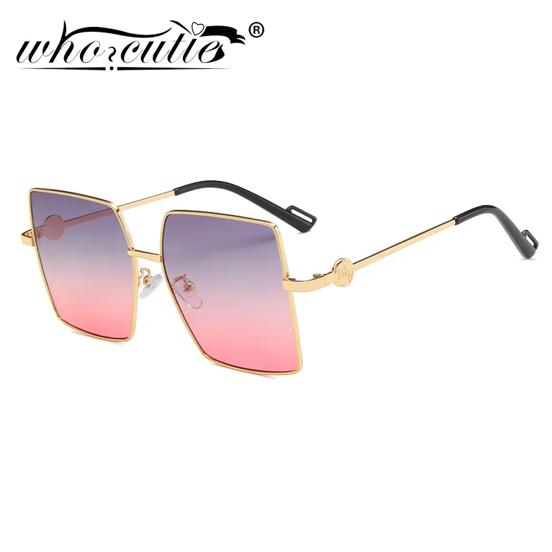 

New Fashion Square Oversized Sunglasses Women 2021 Brand Design Retro Metal Gradient Gray Pink Lens Men Sun Glasses Shades UV400