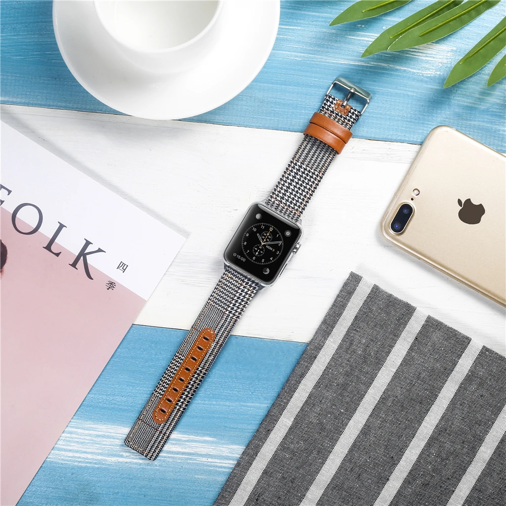 Холщовый ремешок для часов для Apple Watch 38 мм 42 мм 40 мм 44 мм нейлоновый кожаный ремешок для часов браслет для iWatch Series 5/4/3/2/1
