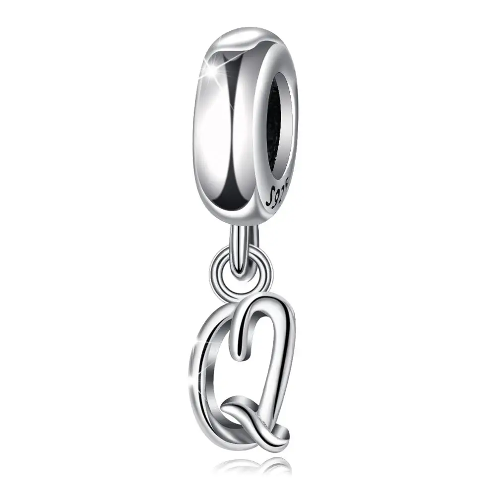 

Eudora Real 925 Sterling Silver Letter Q elegant Beads Charms Fit Charm Bracelets Bangles Women DIY Jewelry party gift Z119Q