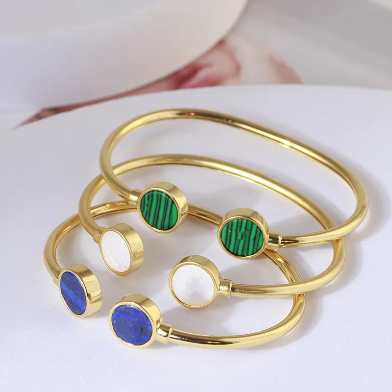 

White Shell Opening Bracelet Double T Stone Minimalist