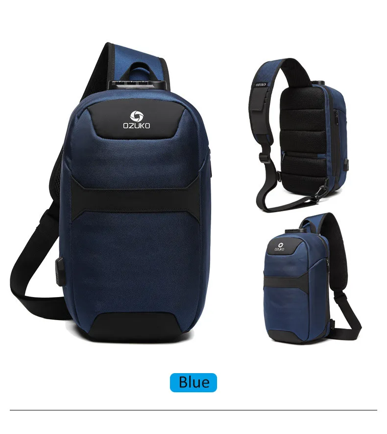 OZUKO Men's Messenger Bag Antitheft Waterproof USB Recharging Shoulder Crossbody Bags Chest Pack Male Sling Bag for Short Trip