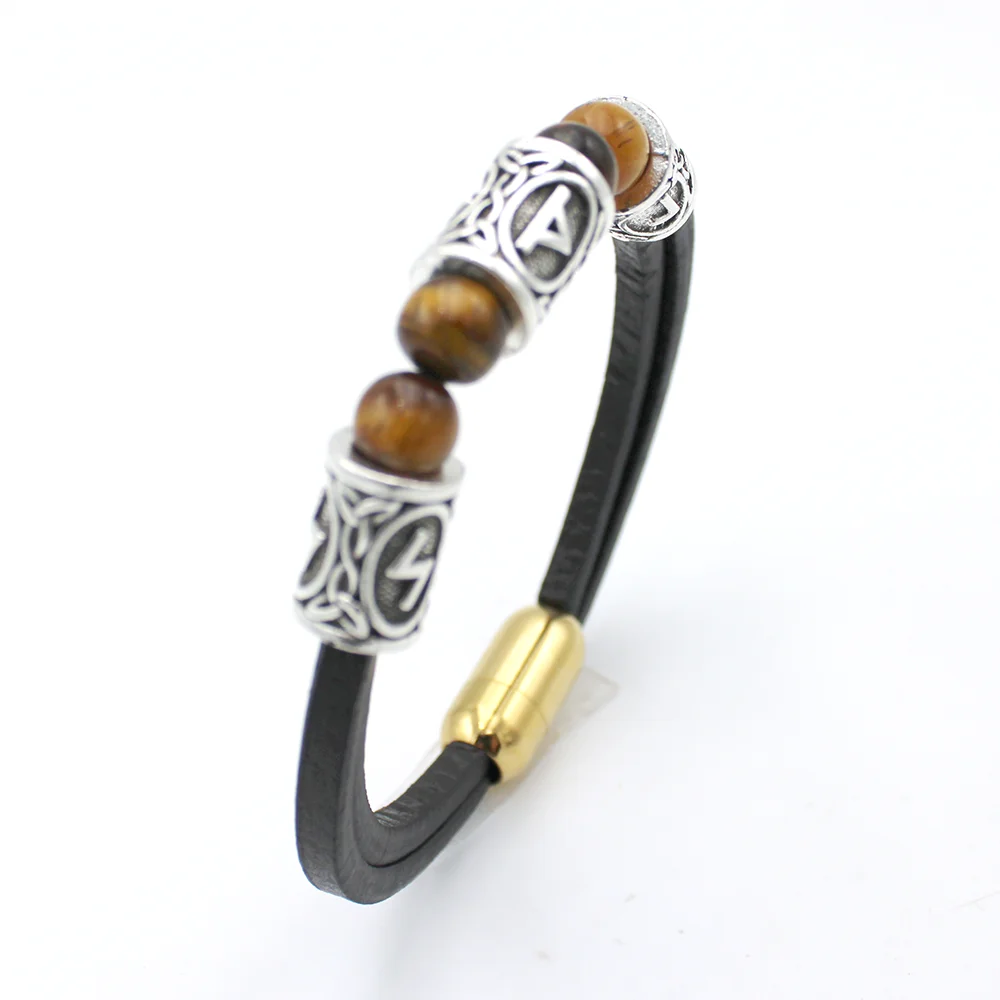

2021 new punk men's woven leather rope beads Stone Bracelet 19,21,23cm size hand decoration gift jewelry