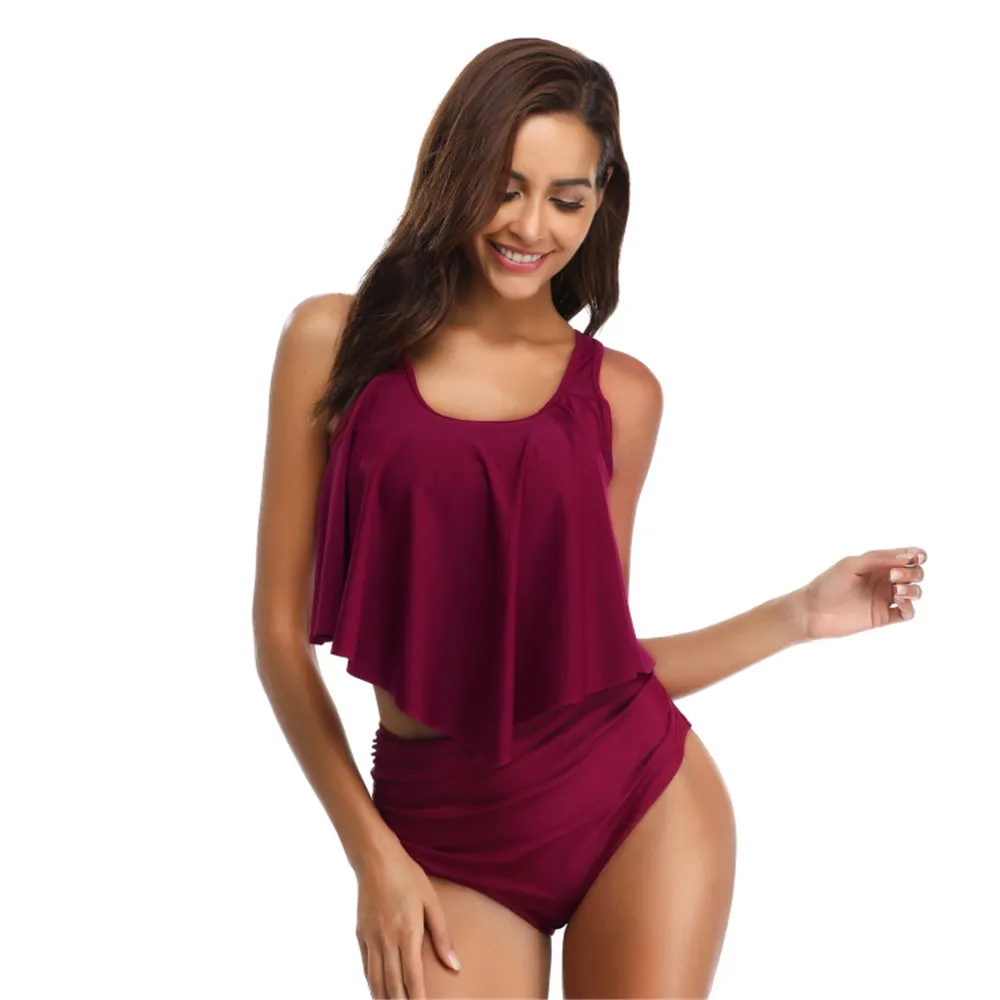 

sexy bikini swimsuit women biquini swimwear women swimm suit bikinis Solid color classic Conservative High waist Shirring Briefs