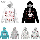 Женская толстовка с капюшоном FORUDESIGNS, повседневный дизайнерский свитшот с узором в виде сердца