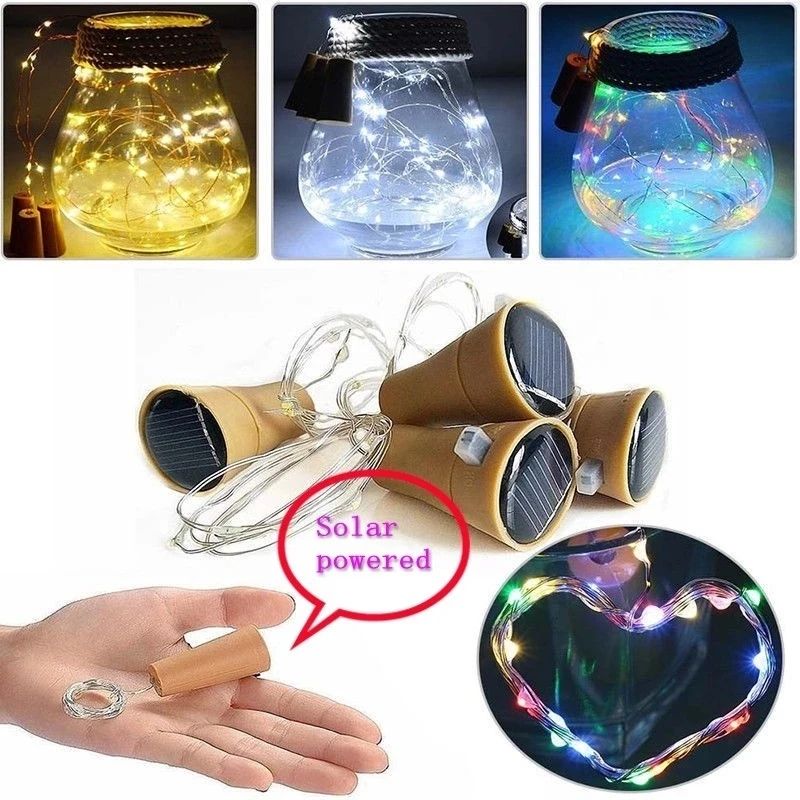 

Медь 8/10/15/20 светодиодный s в форме винной бутылки на солнечной батарее светильник на Рождество из пробкового дерева Фея светильник светодио...