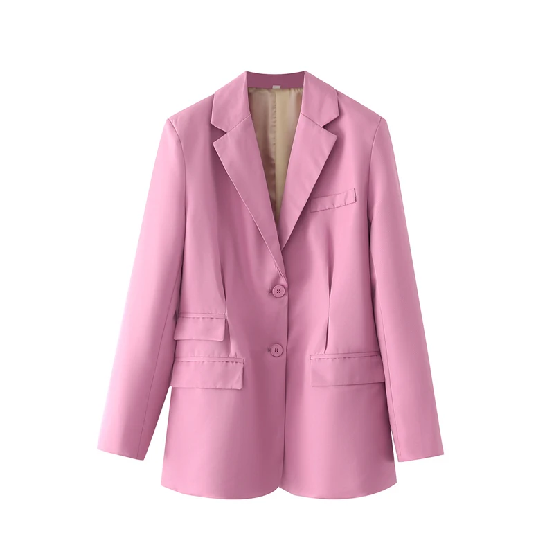 

Spring and autumn women's casual solid color single-breasted pocket decorative jacket