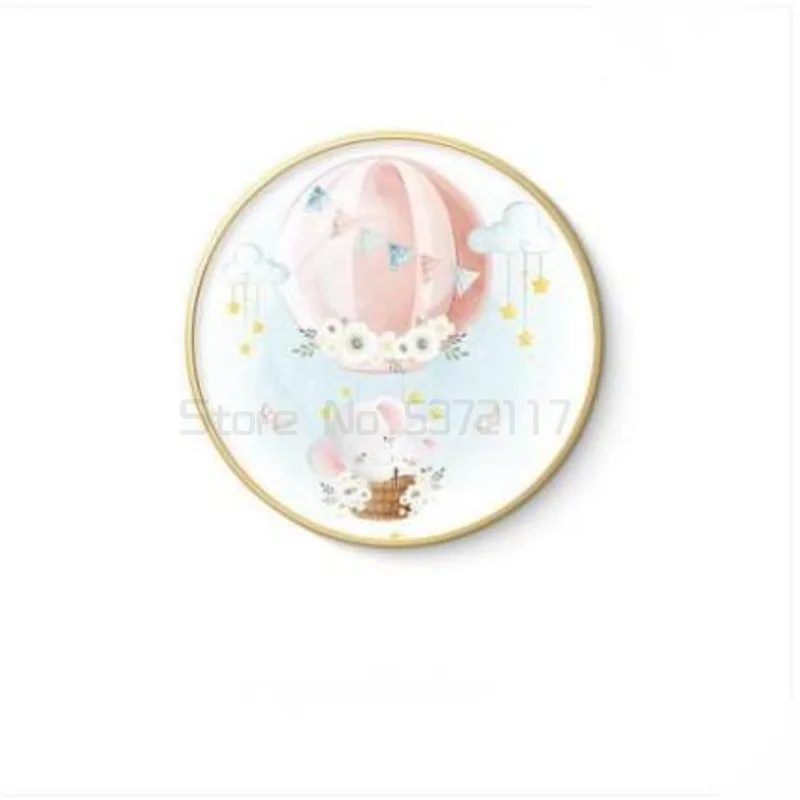 

Children's room decoration painting round bedroom bedside hanging painting Nordic cartoon metal frame mural