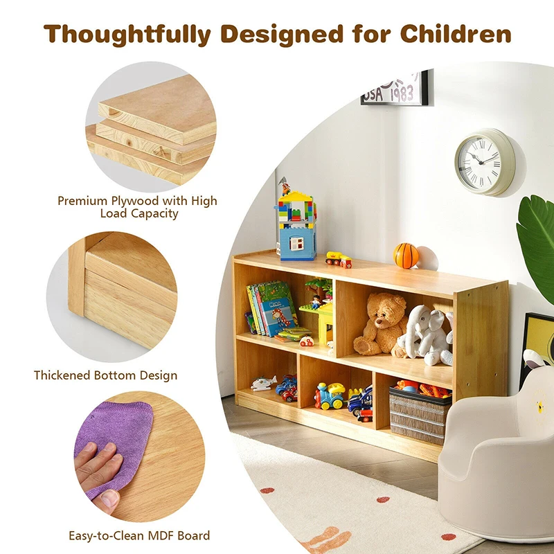 

Kids 5-Cube Storage Cabinet 2-Shelf Stable Structure Safe Wooden Frame Humanized Height Design Bookcase Organizer Cabinets