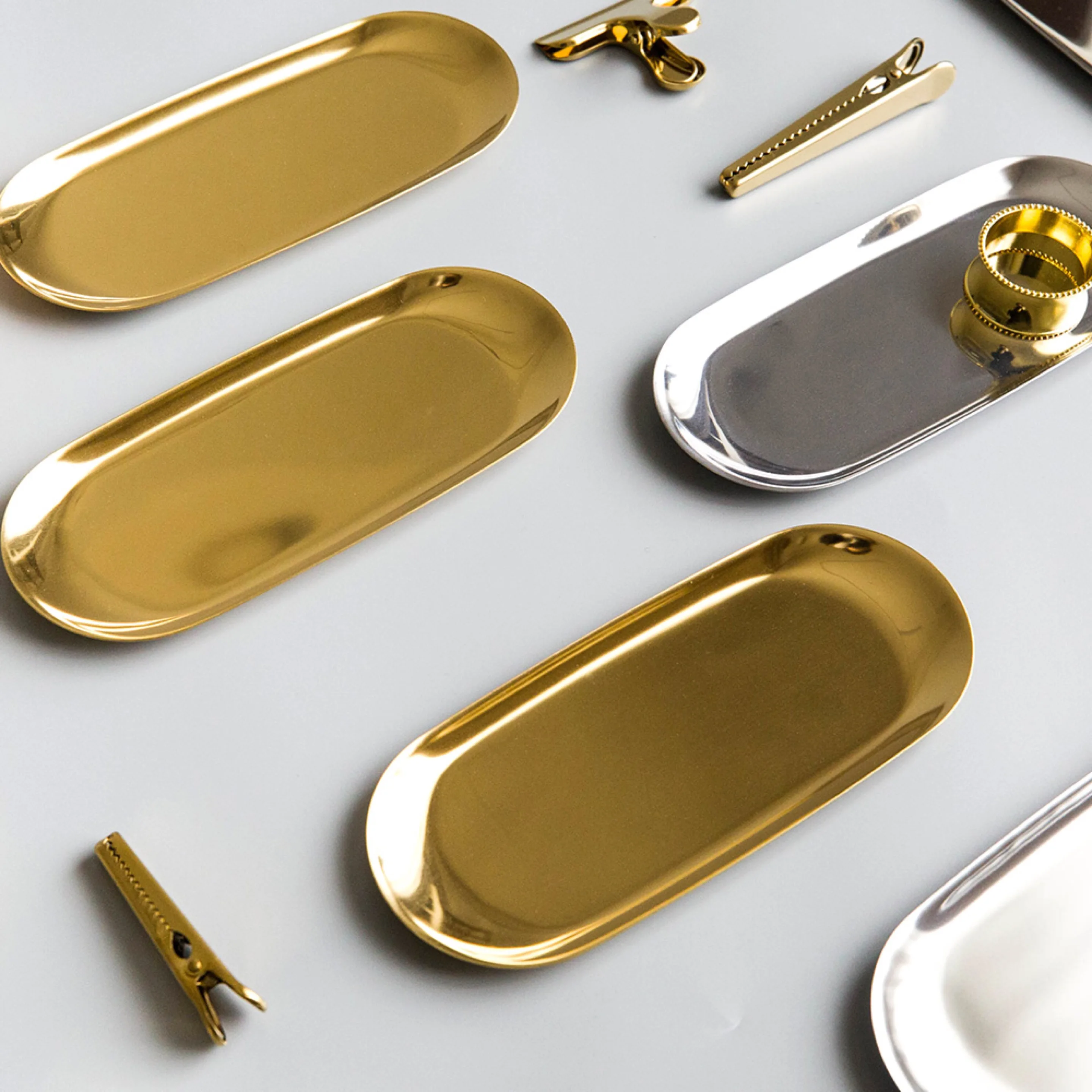 Скандинавский розовый золотой поднос для хранения ювелирных изделий лоток из