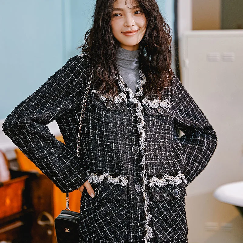 LANMREM 2020 Ladies Jacket Spring New Original V-neck Tweed Plaid Single-breasted Long-sleeved Coat 19F-a572 | Женская одежда
