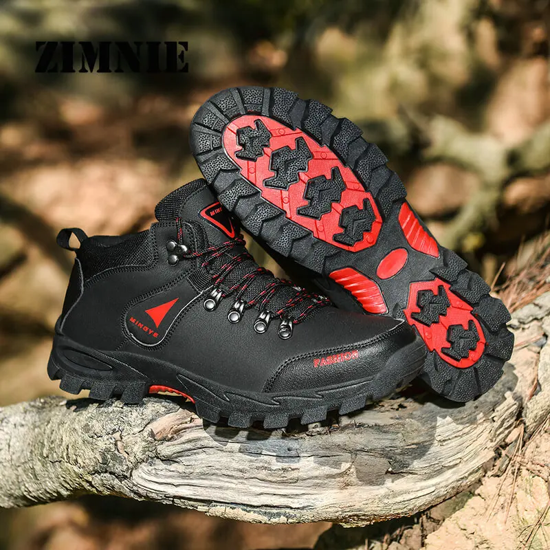 

ZIMNIE Men's Outdoor Hiking Shoes Summer Breathable Leather Lace Up Sports Men Hiking Off-road Shoes Personality Mountain Shoes