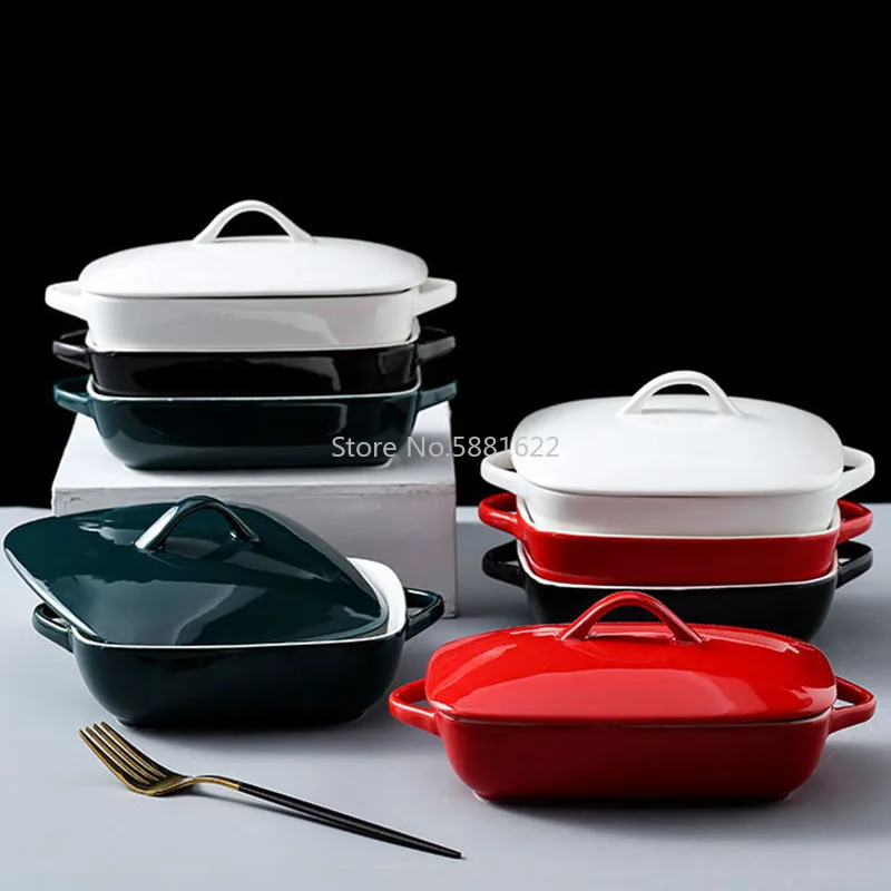 Безопасная керамическая тарелка для микроволновой печи с крышкой фарфоровая