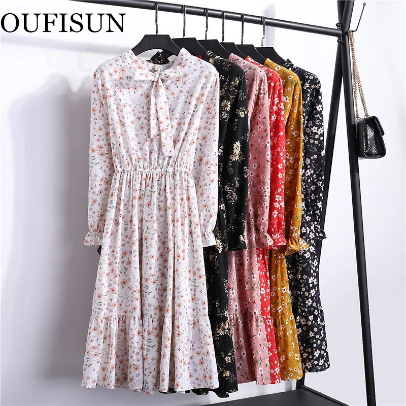 Женское шифоновое платье в горошек красное винтажное офисное миди с длинным