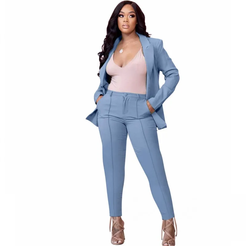

African Clothes For Women 2 Piece Blazer Set Cardigan Notched Neck Outfits Autumn New Fashion Solid African OL Blazer Pant Suits