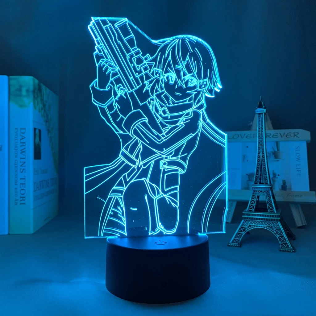 

3d Led Light Anime Sword Art Online Sinon Figure for Bedroom Decor Nightlight Birthday Gift Room Led Night Lamp Manga SAO