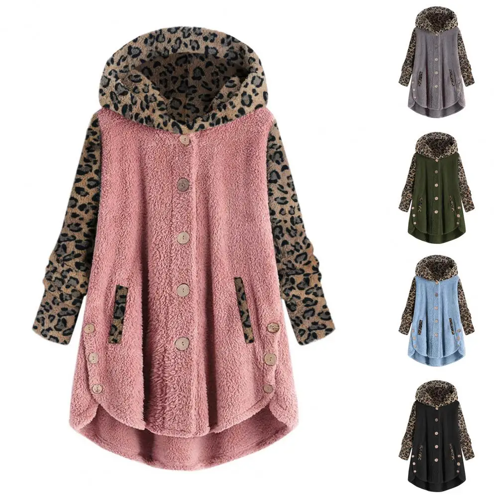 

Jacket Simple Long Sleeve Hooded Irregular Jacket Autumn Winter Plush Coat Plush for Travel