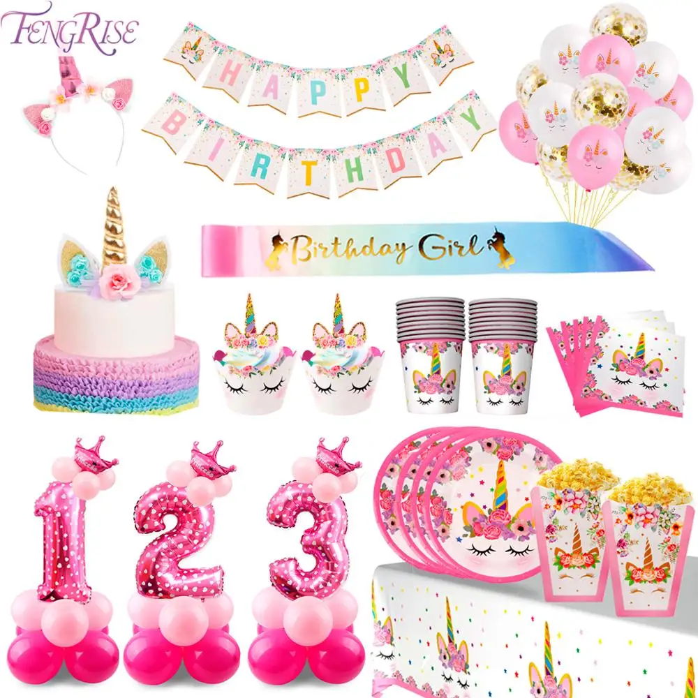 FENGRISE/вечерние украшения в виде единорога для дня рождения Детские вечерние