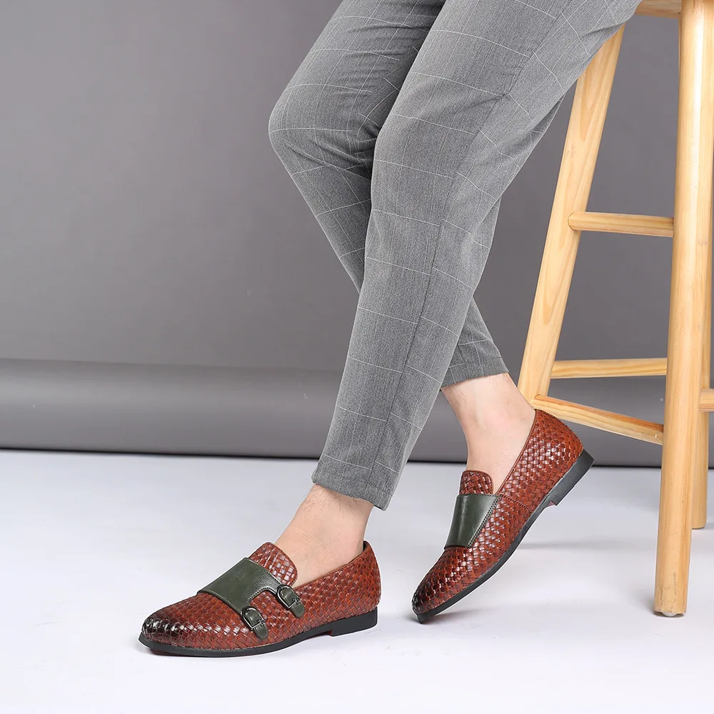 

Fashion Man Double Monk Strap Shoes PU Leather Mixed Color Oxford Shoes Formal Slip-on Dress Shoes Mens Casual Loafers 48