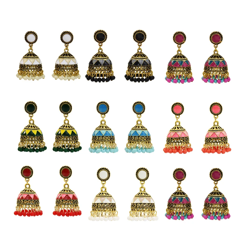 Модные Винтажные этнические серьги с кисточками индийские Jhumka для женщин