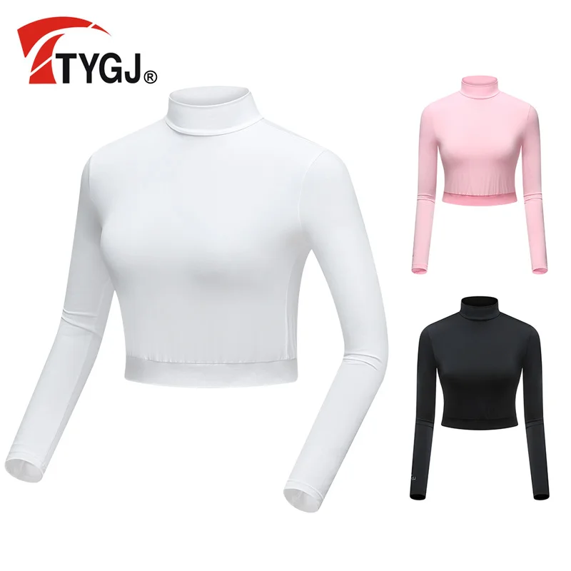 Clothing Summer Sun Protection Clothing Ladies Ice Silk Bottoming Clothes High Waist Half Long Sleeve  여자 골프옷