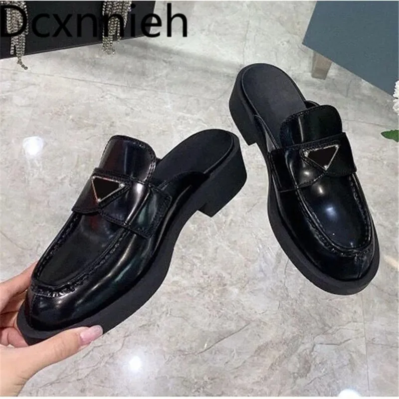 

Summer Designer Brand Shoes Woman Round Toe Real Leather Mules Women Flats Loafers Ladies Platform Shoes Runway Slippers Women