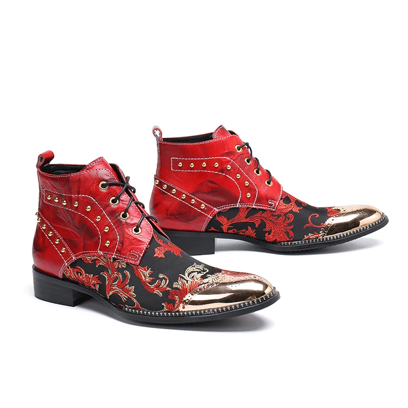 

New private customized men's high-end leather shoes, British style pointed toe leather overshoessnake print high-top men's shoes