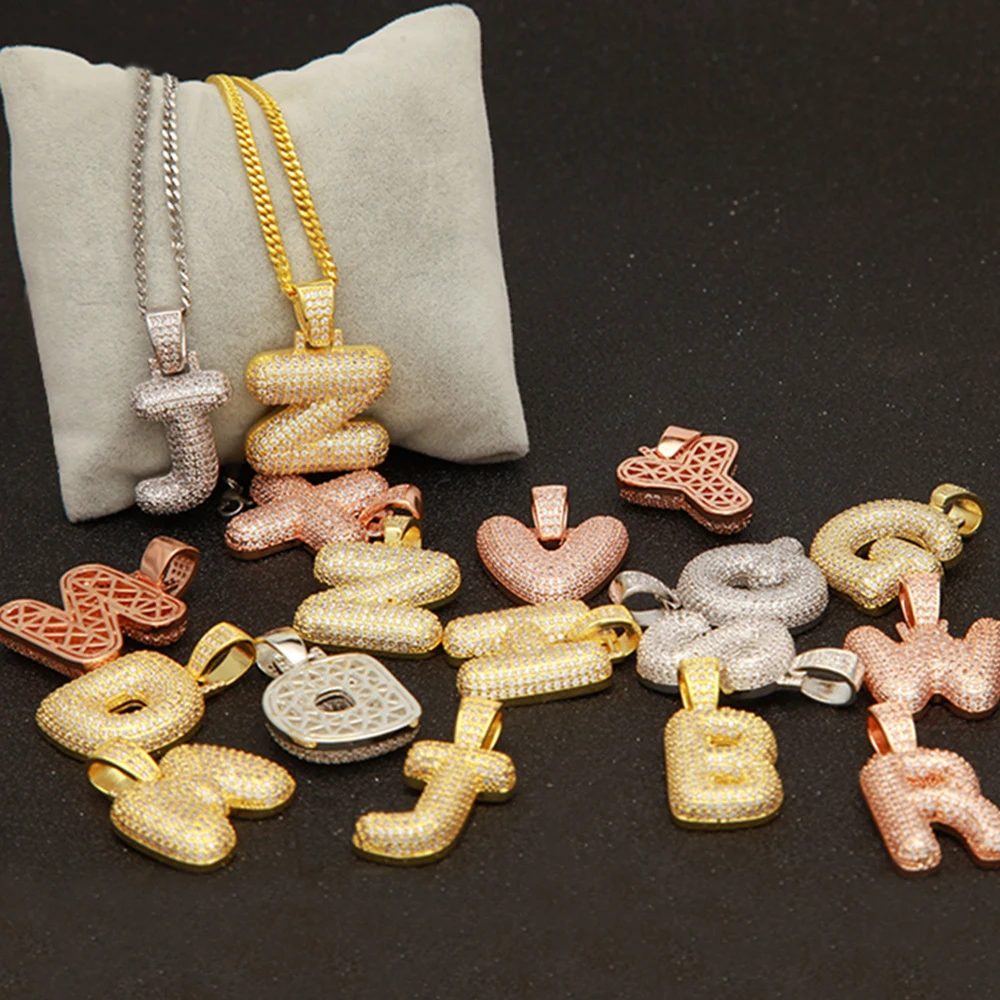 

Copper CZ Zirconia Crystal Alphabet Necklace For Men Women Hip Hop 26 A-Z Letters Pendant Name Necklace Gold Chain Jewelry