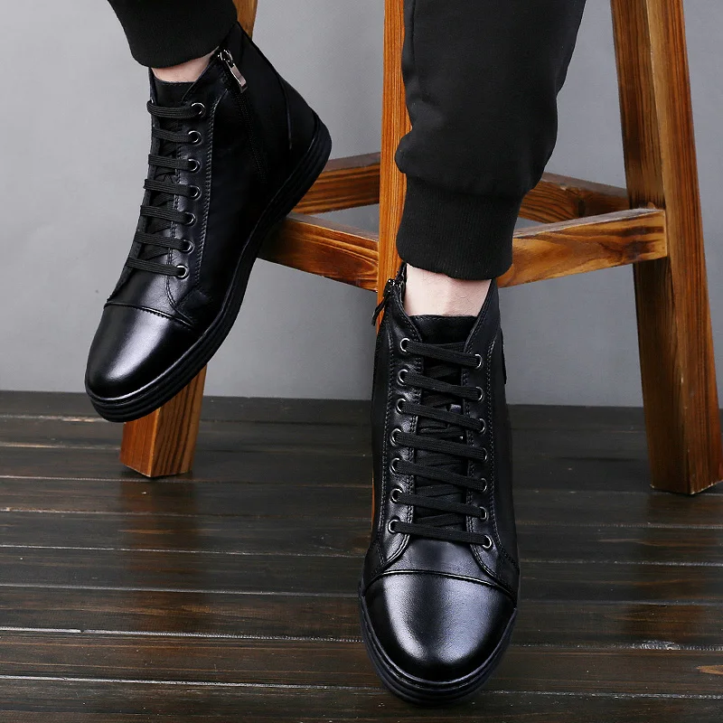 

2019 New Luxury Brand Men Fashion High Top Sneakers Spring Autumn Casual High Shoes Men Leather Boots Genuine Leather Shoes