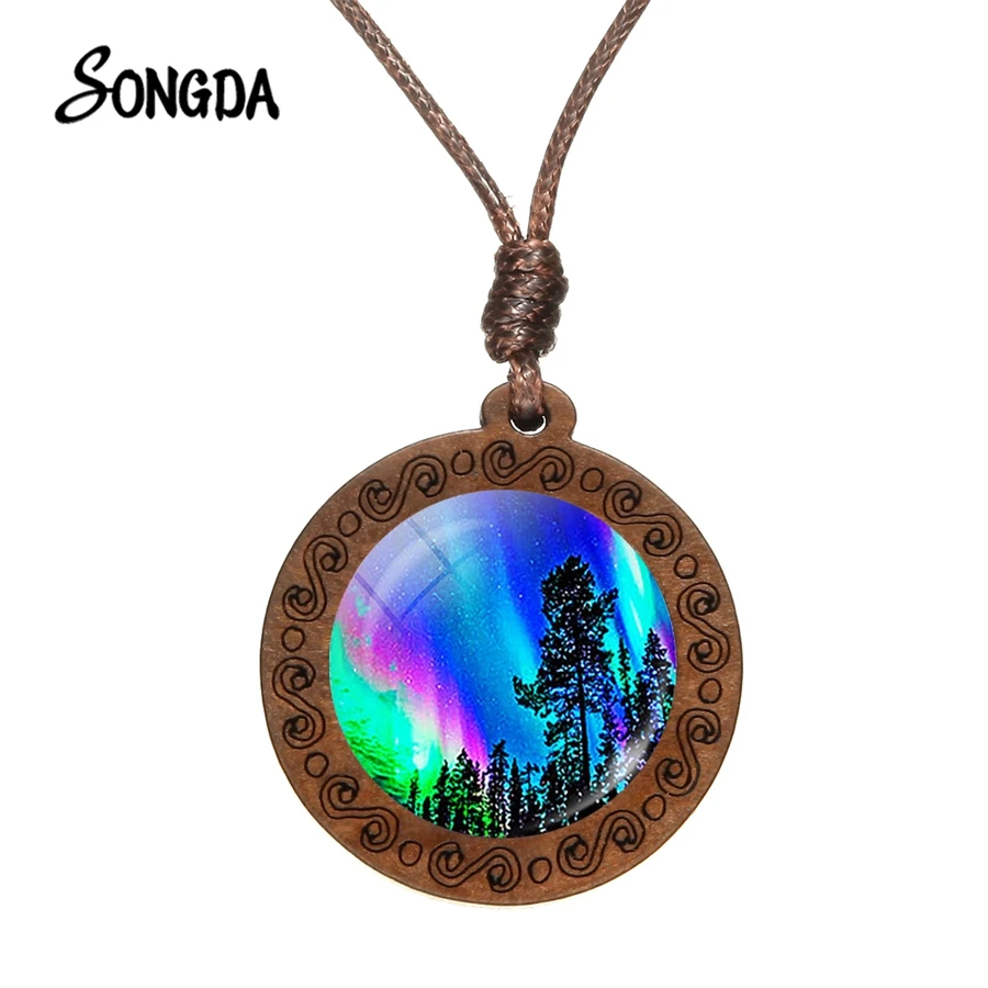 Красочное ожерелье с подвеской Северное освещение Аврора художественный узор