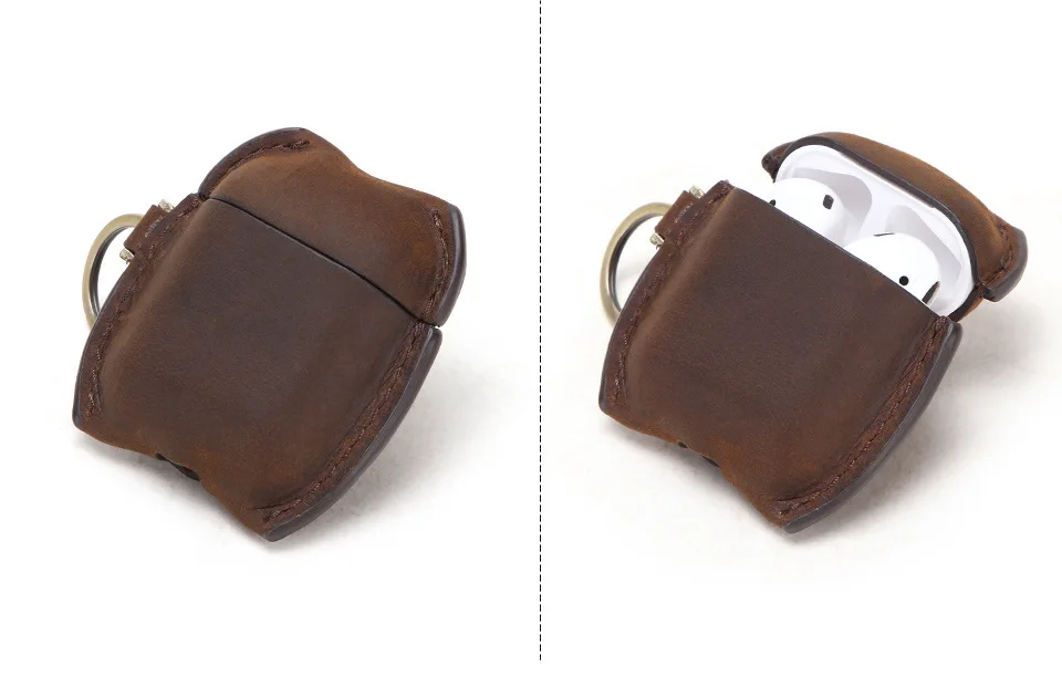 Чехол Airpod из натуральной кожи, Винтажный чехол Crazy Horse Airpods 1 2, чехол, беспроводной Bluetooth, защитный чехол для наушников с кольцом для ключей