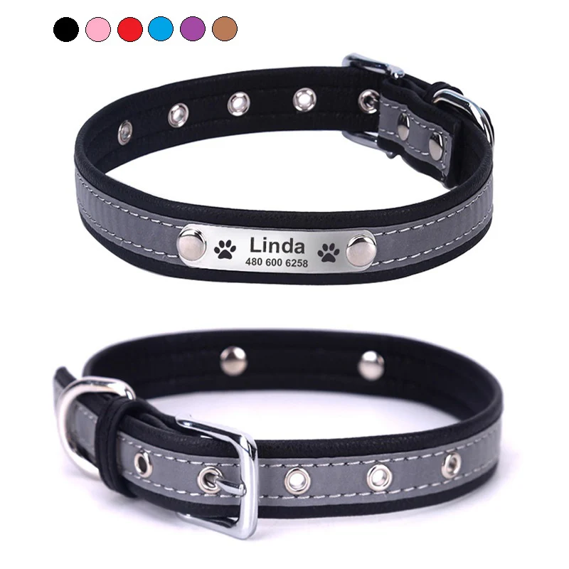 

Personalized Customized Cat Dog collar tag Laser lettering Reflective collar for Small Medium Large dog puppy kitten pet collar