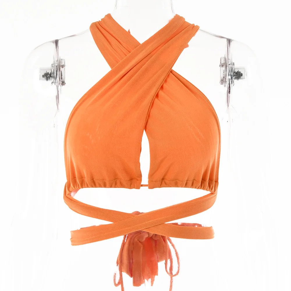 

2021 Hot Selling Sexy Bandage Sling Short Top Women's Sleeveless Halter Club Party Chic Wrapped Short Top Slim Street Wear