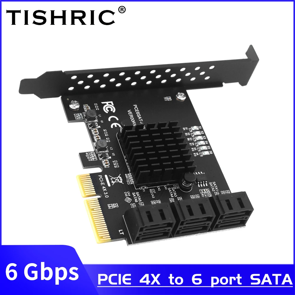 Плата расширения TISHRIC PCIE SATA 4X 1X на 2/8/10 портов 3 0 PCI E контроллер pci Express усилитель 6