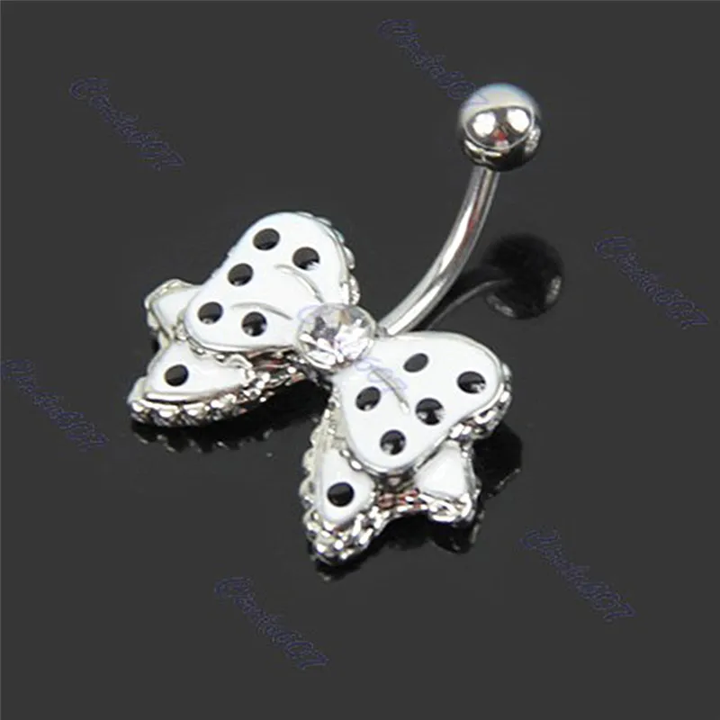 

New 1pcs Fashion Bowknot Belly Button Rings Bar Stainless Steel Surgical Piercing Sexy Body Jewelry For Women CZ Navel Piercing
