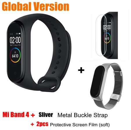 Global add sliver Xiaomi mi Band 4 глобальная Версия смарт-Браслет фитнес-трекер mi Band 4 браслет 5ATM водонепроницаемый 0,9" OLED экран пульсометр - Цвет: Global add sliver