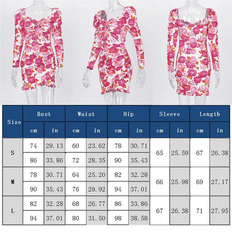 

New Women Floral Slim Pencil Dress Puff Sleeve Ruffle Package Hip Bodycon Dress Lady Girl Sweet Spring Dresses Party Vestidos